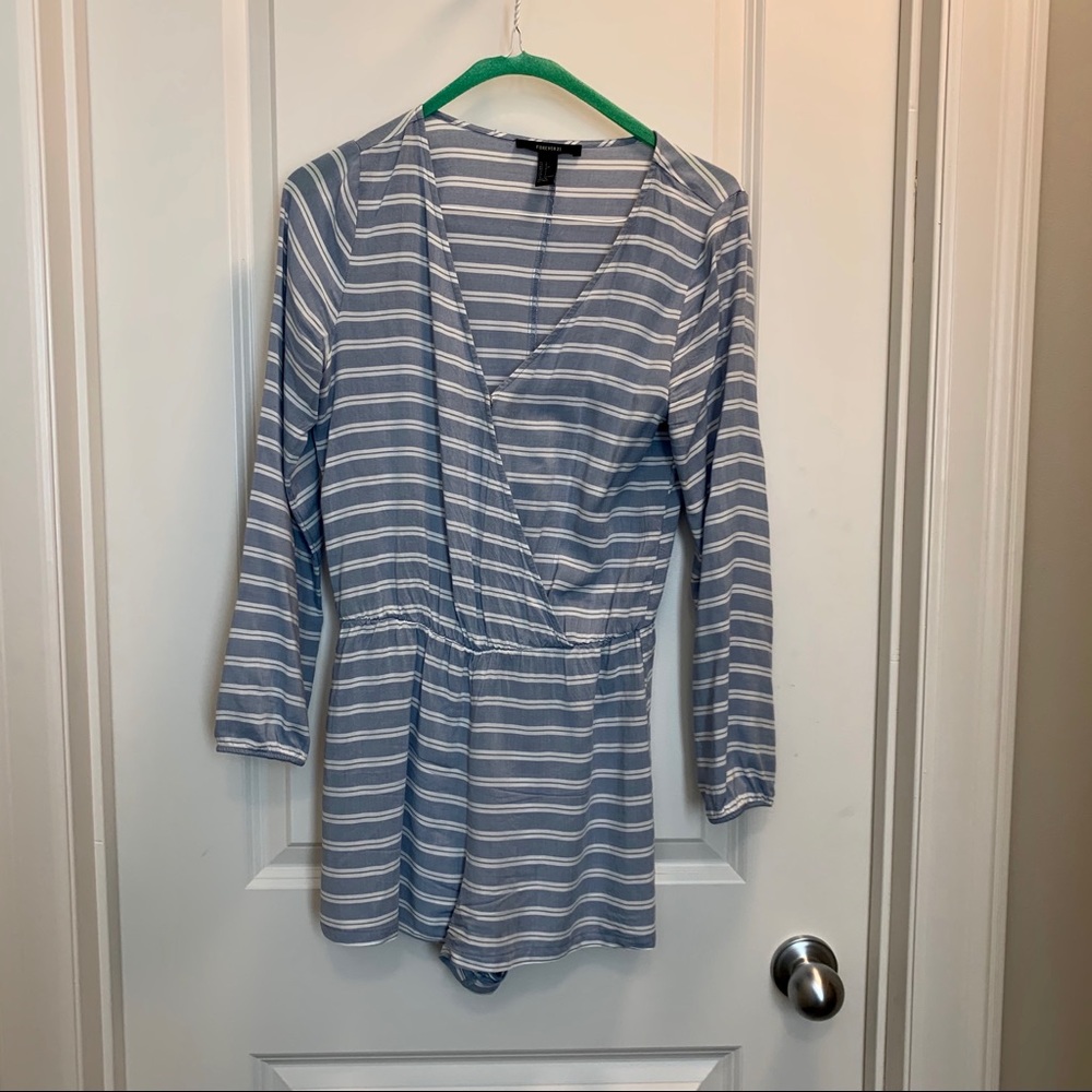 Blue & white striped romper